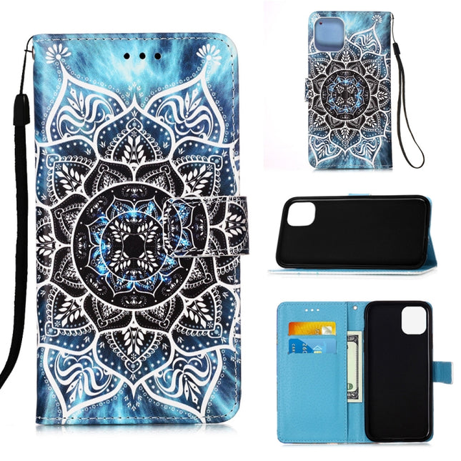 For iPhone 12 mini Painted Flat Texture Leather Case with Lanyard & Card Slot & Wallet & Holder(Undersea Mandala)-garmade.com