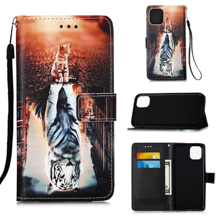 For iPhone 12 mini Painted Flat Texture Leather Case with Lanyard & Card Slot & Wallet & Holder(Cat And Tiger)-garmade.com