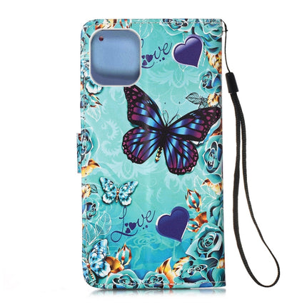 For iPhone 12 mini Painted Flat Texture Leather Case with Lanyard & Card Slot & Wallet & Holder(Love Butterfly)-garmade.com