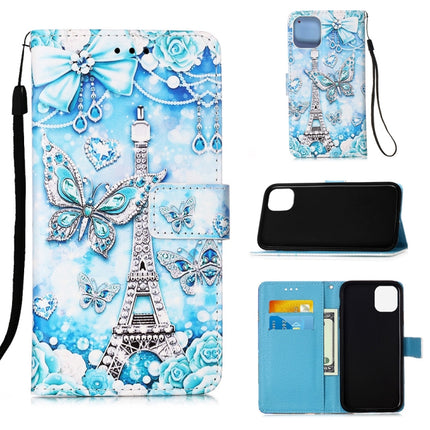 For iPhone 12 / 12 Pro Painted Flat Texture Leather Case with Lanyard & Card Slot & Wallet & Holder(Tower Butterfly)-garmade.com