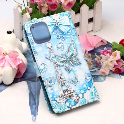 For iPhone 12 / 12 Pro Painted Flat Texture Leather Case with Lanyard & Card Slot & Wallet & Holder(Tower Butterfly)-garmade.com