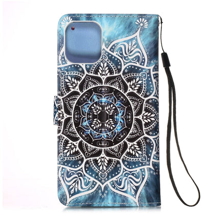 For iPhone 12 / 12 Pro Painted Flat Texture Leather Case with Lanyard & Card Slot & Wallet & Holder(Undersea Mandala)-garmade.com