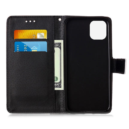 For iPhone 12 / 12 Pro Painted Flat Texture Leather Case with Lanyard & Card Slot & Wallet & Holder(Black White Tiger)-garmade.com
