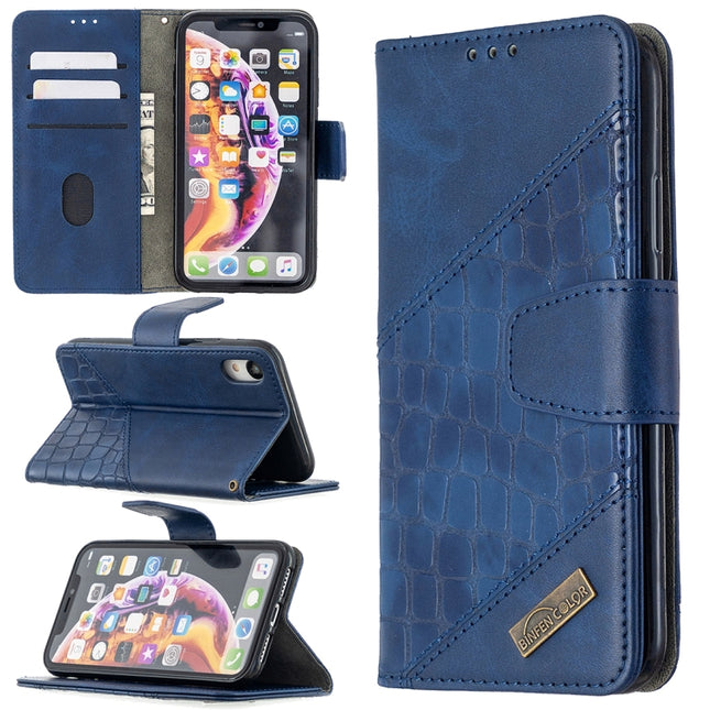 For iPhone XR Matching Color Crocodile Texture Horizontal Flip PU Leather Case with Wallet & Holder & Card Slots(Blue)-garmade.com