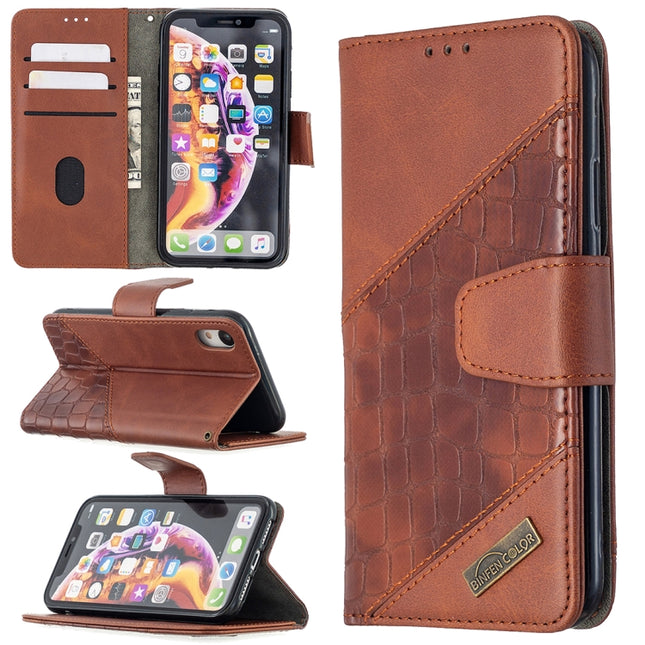 For iPhone XR Matching Color Crocodile Texture Horizontal Flip PU Leather Case with Wallet & Holder & Card Slots(Brown)-garmade.com