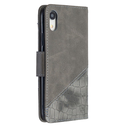 For iPhone XR Matching Color Crocodile Texture Horizontal Flip PU Leather Case with Wallet & Holder & Card Slots(Grey)-garmade.com