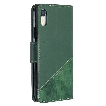 For iPhone XR Matching Color Crocodile Texture Horizontal Flip PU Leather Case with Wallet & Holder & Card Slots(Green)-garmade.com