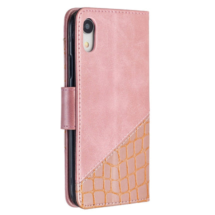 For iPhone XR Matching Color Crocodile Texture Horizontal Flip PU Leather Case with Wallet & Holder & Card Slots(Rose Gold)-garmade.com