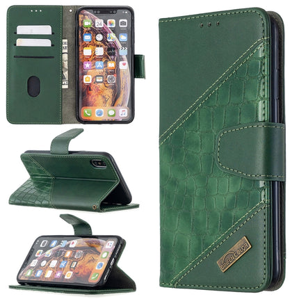 For iPhone XS Max Matching Color Crocodile Texture Horizontal Flip PU Leather Case with Wallet & Holder & Card Slots(Green)-garmade.com