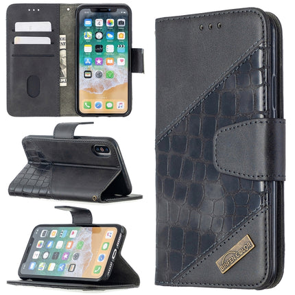 For iPhone XS / X Matching Color Crocodile Texture Horizontal Flip PU Leather Case with Wallet & Holder & Card Slots(Black)-garmade.com