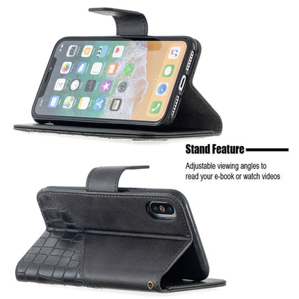 For iPhone XS / X Matching Color Crocodile Texture Horizontal Flip PU Leather Case with Wallet & Holder & Card Slots(Black)-garmade.com