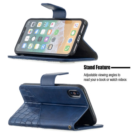 For iPhone XS / X Matching Color Crocodile Texture Horizontal Flip PU Leather Case with Wallet & Holder & Card Slots(Blue)-garmade.com