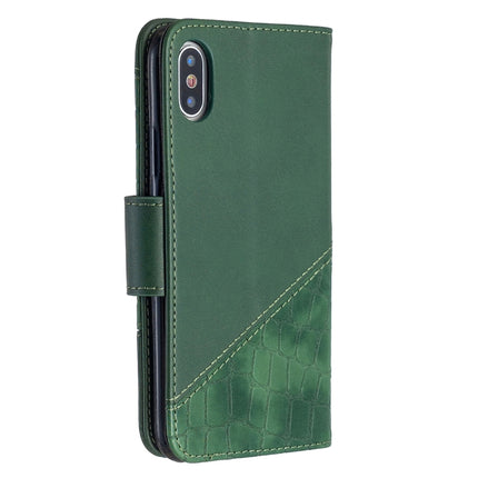 For iPhone XS / X Matching Color Crocodile Texture Horizontal Flip PU Leather Case with Wallet & Holder & Card Slots(Green)-garmade.com