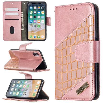 For iPhone XS / X Matching Color Crocodile Texture Horizontal Flip PU Leather Case with Wallet & Holder & Card Slots(Rose Gold)-garmade.com