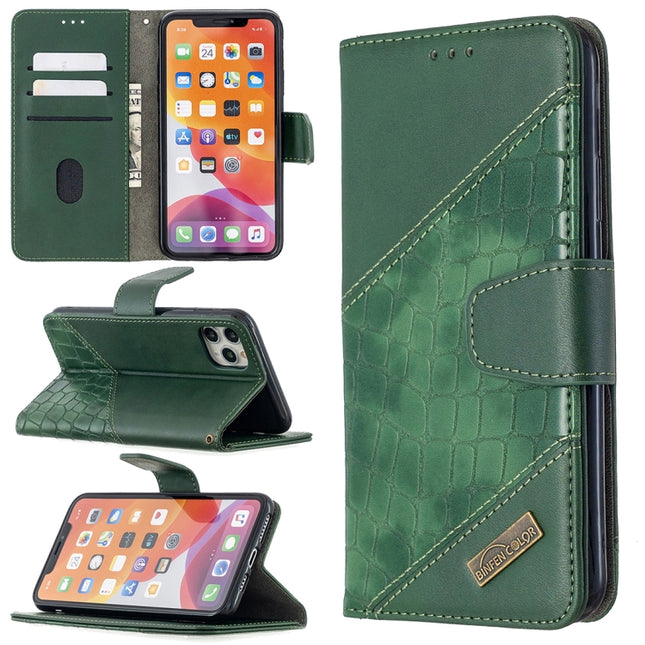 For iPhone 11 Pro Max Matching Color Crocodile Texture Horizontal Flip PU Leather Case with Wallet & Holder & Card Slots(Green)-garmade.com
