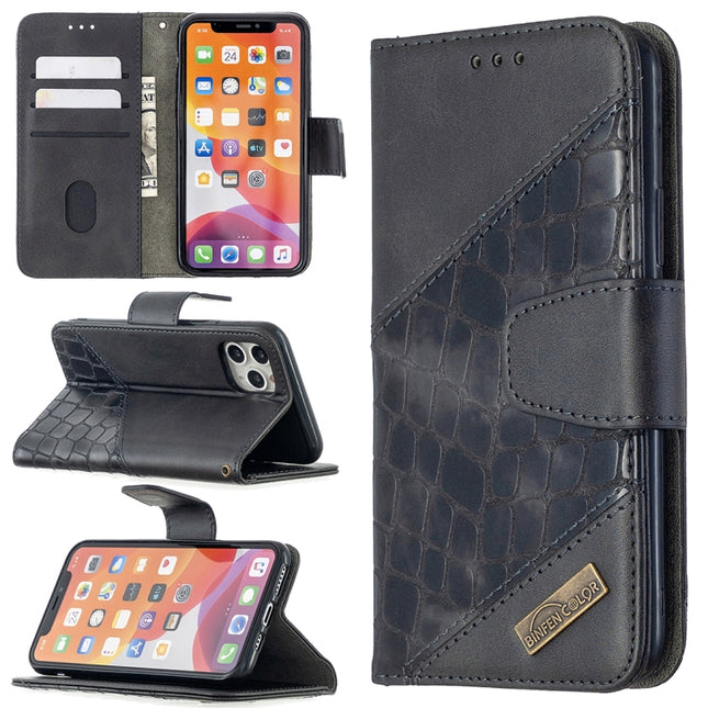 For iPhone 11 Pro Matching Color Crocodile Texture Horizontal Flip PU Leather Case with Wallet & Holder & Card Slots(Black)-garmade.com
