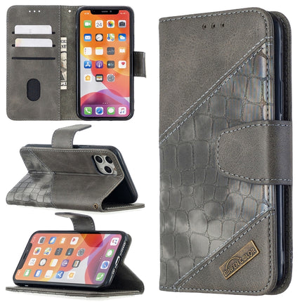 For iPhone 11 Pro Matching Color Crocodile Texture Horizontal Flip PU Leather Case with Wallet & Holder & Card Slots(Grey)-garmade.com