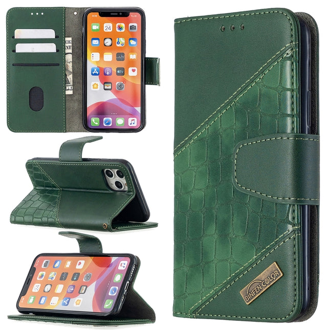 For iPhone 11 Pro Matching Color Crocodile Texture Horizontal Flip PU Leather Case with Wallet & Holder & Card Slots(Green)-garmade.com