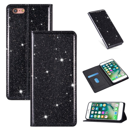 For iPhone 6 Plus Ultrathin Glitter Magnetic Horizontal Flip Leather Case with Holder & Card Slots(Black)-garmade.com