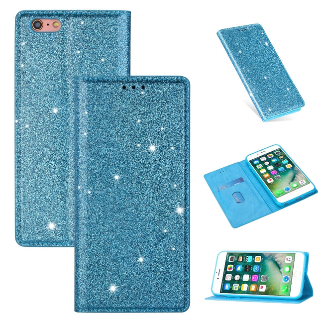 For iPhone 6 Plus Ultrathin Glitter Magnetic Horizontal Flip Leather Case with Holder & Card Slots(Sky Blue)-garmade.com