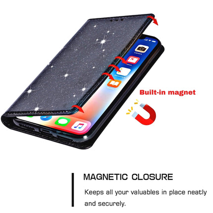 For iPhone 11 Ultrathin Glitter Magnetic Horizontal Flip Leather Case with Holder & Card Slots(Black)-garmade.com