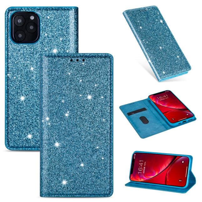 For iPhone 11 Pro Ultrathin Glitter Magnetic Horizontal Flip Leather Case with Holder & Card Slots(Sky Blue)-garmade.com