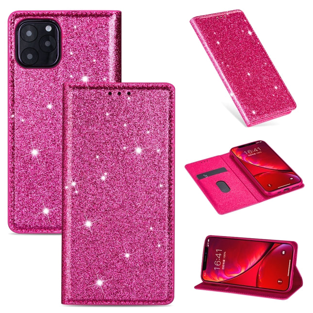 For iPhone 11 Pro Ultrathin Glitter Magnetic Horizontal Flip Leather Case with Holder & Card Slots(Rose Red)-garmade.com