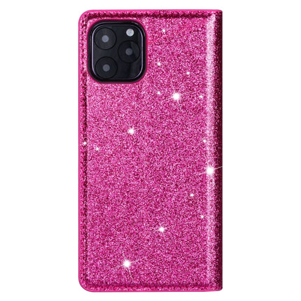 For iPhone 11 Pro Max Ultrathin Glitter Magnetic Horizontal Flip Leather Case with Holder & Card Slots(Rose Red)-garmade.com