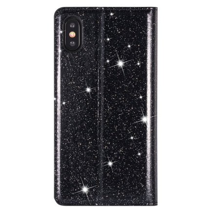 For iPhone X / XS Ultrathin Glitter Magnetic Horizontal Flip Leather Case with Holder & Card Slots(Black)-garmade.com
