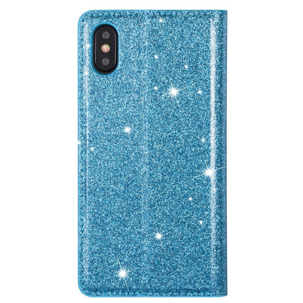 For iPhone X / XS Ultrathin Glitter Magnetic Horizontal Flip Leather Case with Holder & Card Slots(Sky Blue)-garmade.com