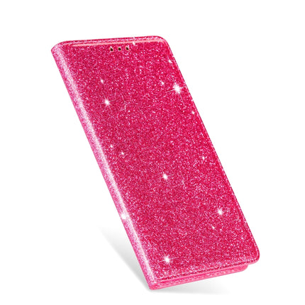 For iPhone X / XS Ultrathin Glitter Magnetic Horizontal Flip Leather Case with Holder & Card Slots(Rose Red)-garmade.com