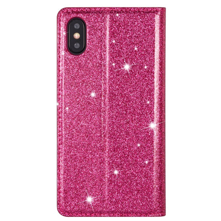 For iPhone X / XS Ultrathin Glitter Magnetic Horizontal Flip Leather Case with Holder & Card Slots(Rose Red)-garmade.com