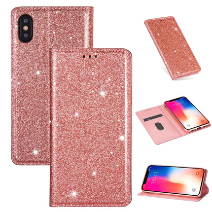 For iPhone X / XS Ultrathin Glitter Magnetic Horizontal Flip Leather Case with Holder & Card Slots(Rose Gold)-garmade.com