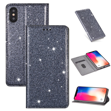 For iPhone XS Max Ultrathin Glitter Magnetic Horizontal Flip Leather Case with Holder & Card Slots(Grey)-garmade.com