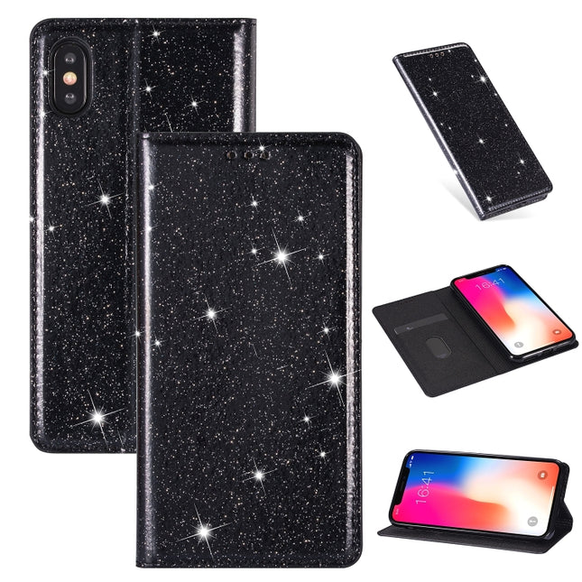 For iPhone XR Ultrathin Glitter Magnetic Horizontal Flip Leather Case with Holder & Card Slots(Black)-garmade.com