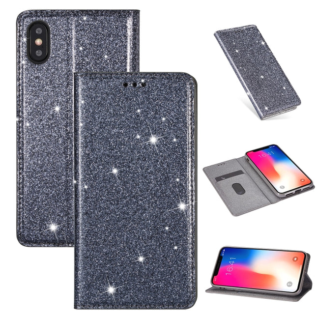 For iPhone XR Ultrathin Glitter Magnetic Horizontal Flip Leather Case with Holder & Card Slots(Grey)-garmade.com