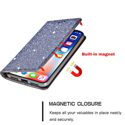 For iPhone XR Ultrathin Glitter Magnetic Horizontal Flip Leather Case with Holder & Card Slots(Grey)-garmade.com