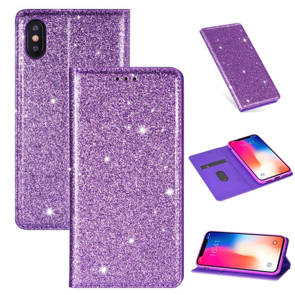 For iPhone XR Ultrathin Glitter Magnetic Horizontal Flip Leather Case with Holder & Card Slots(Purple)-garmade.com