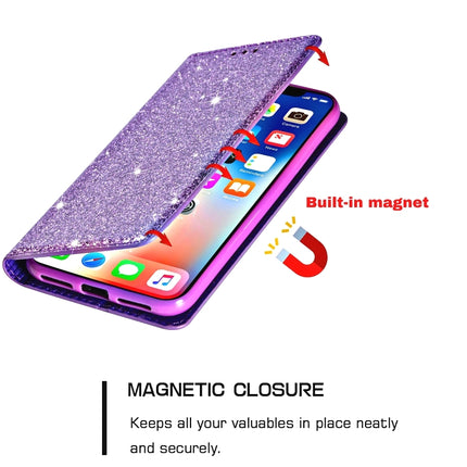 For iPhone XR Ultrathin Glitter Magnetic Horizontal Flip Leather Case with Holder & Card Slots(Purple)-garmade.com