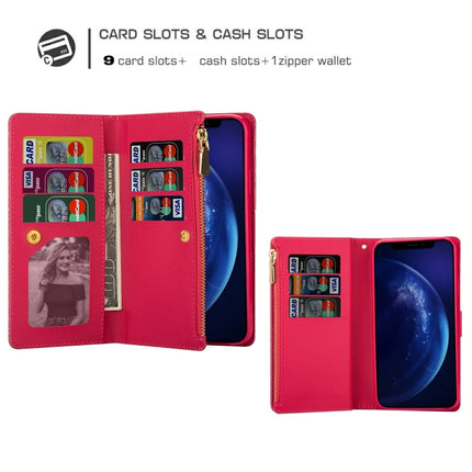 For iPhone 11 Pro Max Multi-card Slots Starry Sky Laser Carving Glitter Zipper Horizontal Flip Leather Case with Holder & Wallet & Lanyard(Rose Red)-garmade.com
