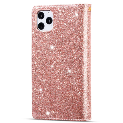 For iPhone 11 Pro Max Multi-card Slots Starry Sky Laser Carving Glitter Zipper Horizontal Flip Leather Case with Holder & Wallet & Lanyard(Rose Gold)-garmade.com