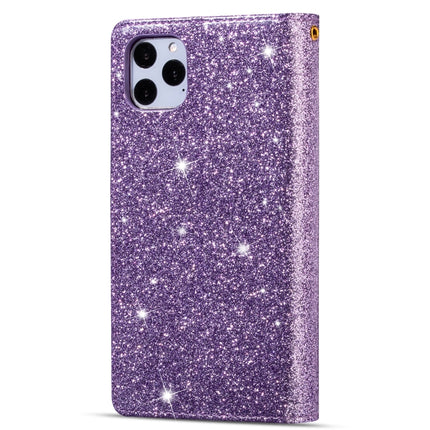 For iPhone 11 Pro Multi-card Slots Starry Sky Laser Carving Glitter Zipper Horizontal Flip Leather Case with Holder & Wallet & Lanyard(Purple)-garmade.com