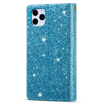 For iPhone 11 Pro Multi-card Slots Starry Sky Laser Carving Glitter Zipper Horizontal Flip Leather Case with Holder & Wallet & Lanyard(Sky Blue)-garmade.com