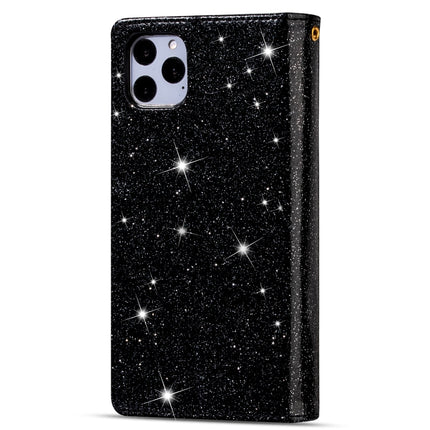 For iPhone 11 Pro Multi-card Slots Starry Sky Laser Carving Glitter Zipper Horizontal Flip Leather Case with Holder & Wallet & Lanyard(Black)-garmade.com