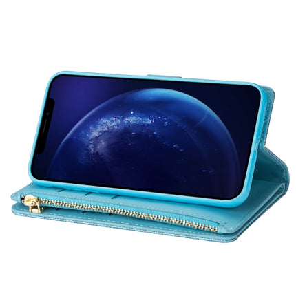 For iPhone XS Max Multi-card Slots Starry Sky Laser Carving Glitter Zipper Horizontal Flip Leather Case with Holder & Wallet & Lanyard(Sky Blue)-garmade.com