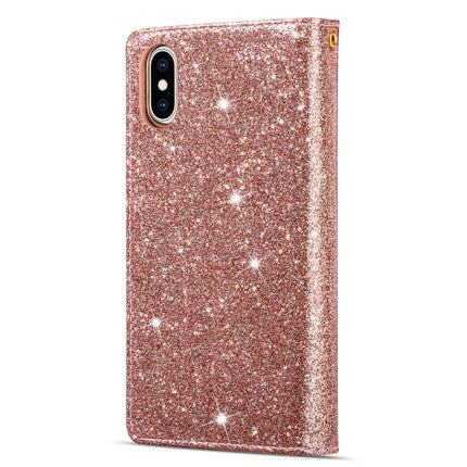 For iPhone XR Multi-card Slots Starry Sky Laser Carving Glitter Zipper Horizontal Flip Leather Case with Holder & Wallet & Lanyard(Rose Gold)-garmade.com