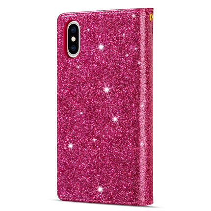 For iPhone X / XS Multi-card Slots Starry Sky Laser Carving Glitter Zipper Horizontal Flip Leather Case with Holder & Wallet & Lanyard(Rose Red)-garmade.com