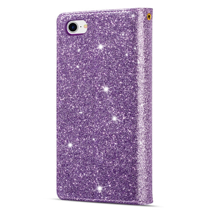 For iPhone SE 2020 / 8 / 7 Multi-card Slots Starry Sky Laser Carving Glitter Zipper Horizontal Flip Leather Case with Holder & Wallet & Lanyard(Purple)-garmade.com