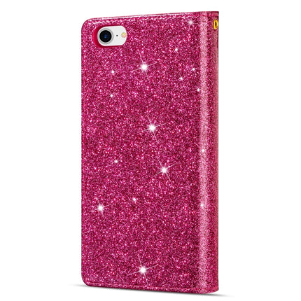 For iPhone SE 2020 / 8 / 7 Multi-card Slots Starry Sky Laser Carving Glitter Zipper Horizontal Flip Leather Case with Holder & Wallet & Lanyard(Rose Red)-garmade.com