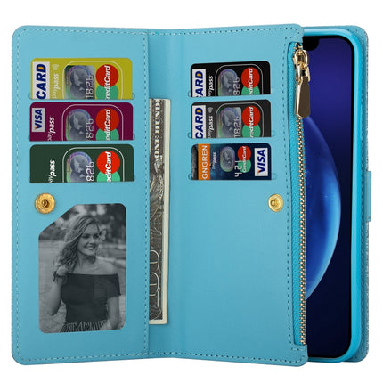 For iPhone 6 Plus / 6s Plus Multi-card Slots Starry Sky Laser Carving Glitter Zipper Horizontal Flip Leather Case with Holder & Wallet & Lanyard(Sky Blue)-garmade.com